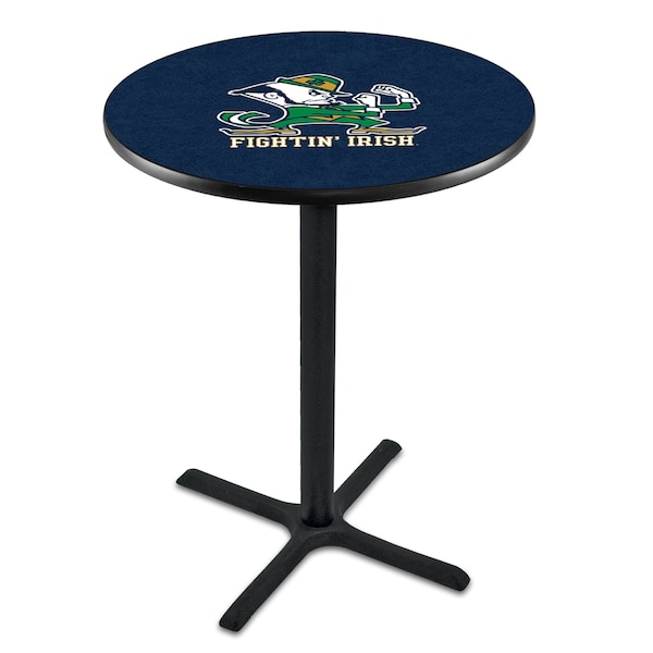 42" Blk Wrinkle Notre Dame Leprechaun Pub Table, 36" dia. Top